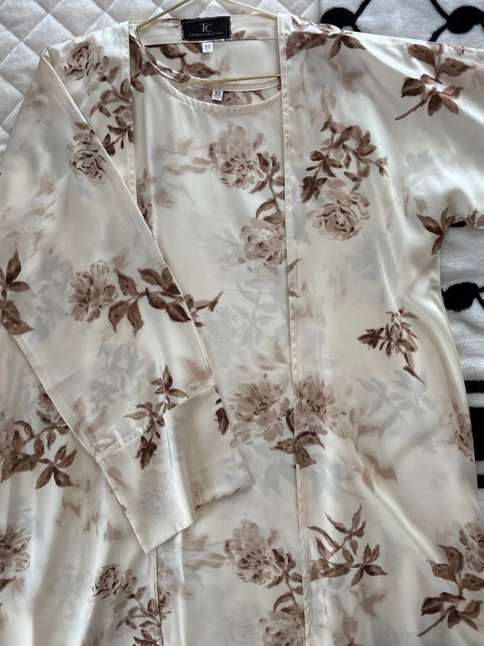 Brown Floral Printed Abaya