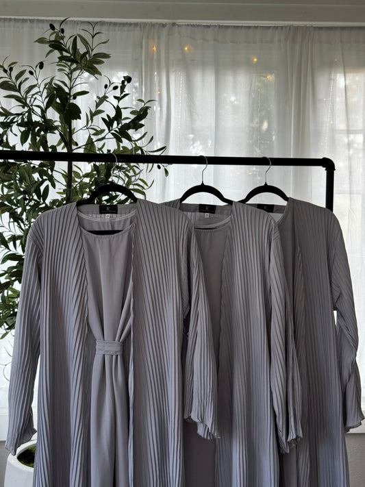Light Grey Pleaded Abaya Set