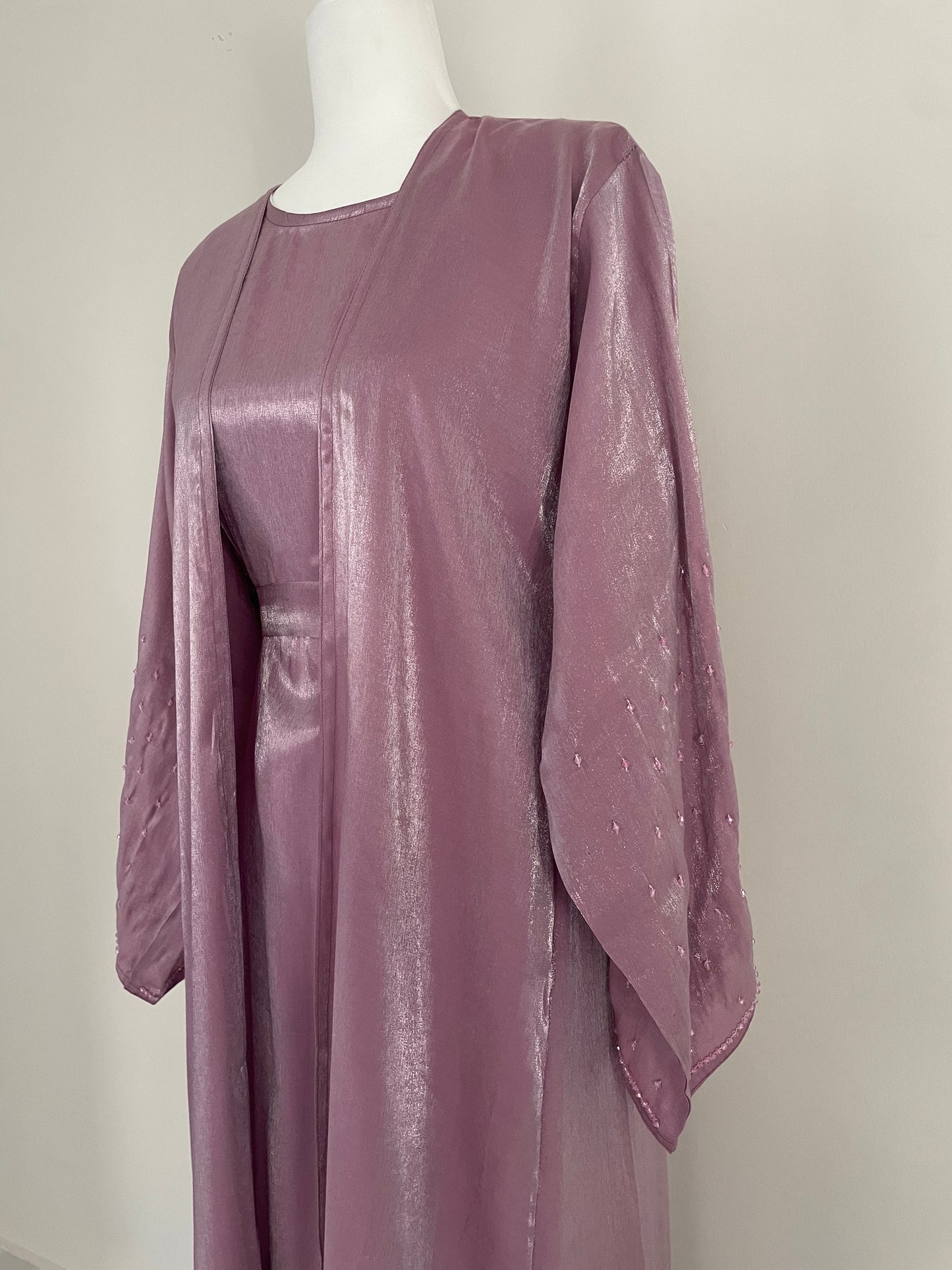 Lilac Shiny Satin Abaya Set