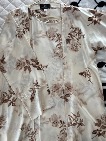 Brown Floral Printed Abaya
