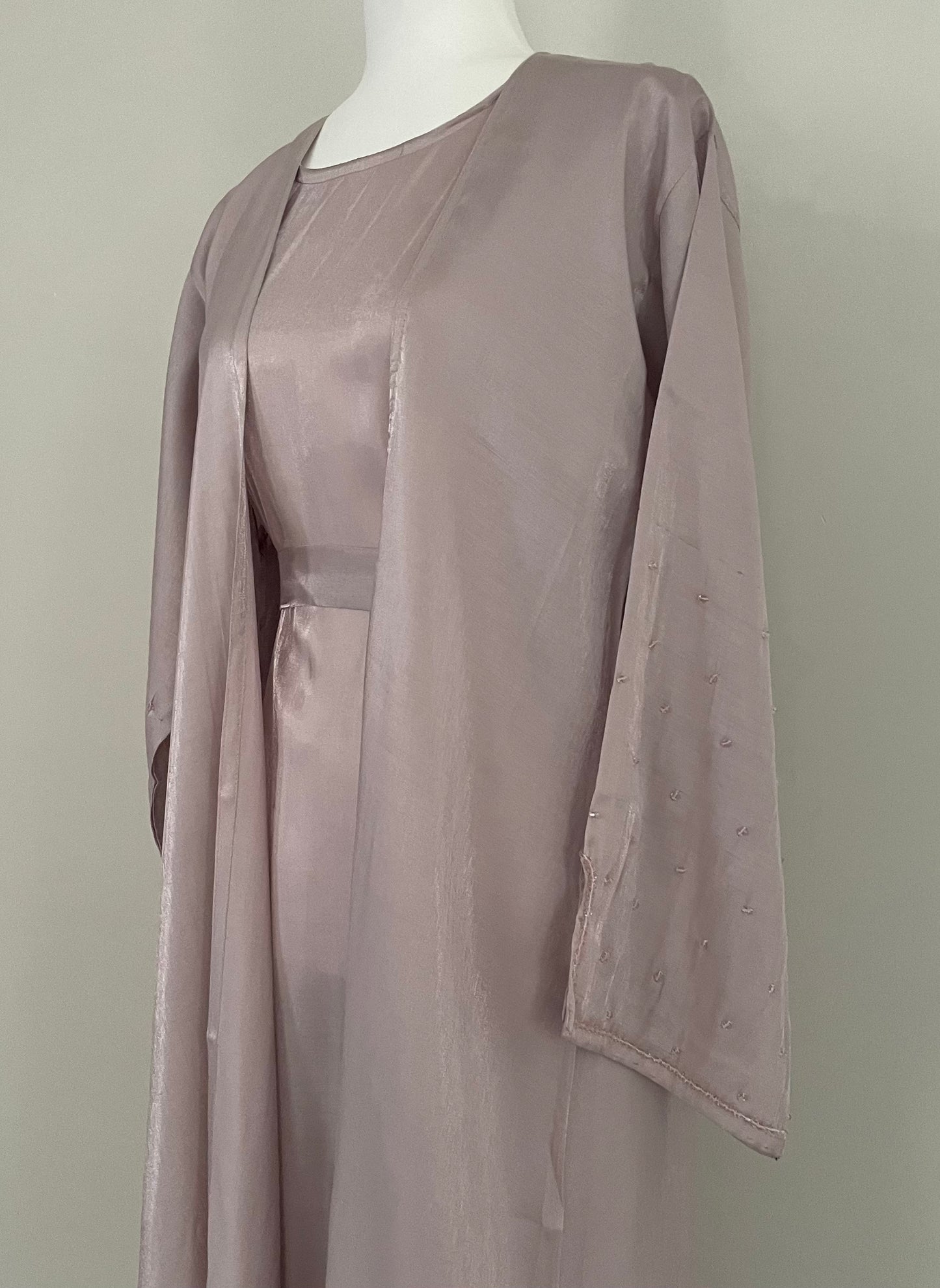 Light Pink Shiny Satin Abaya Set