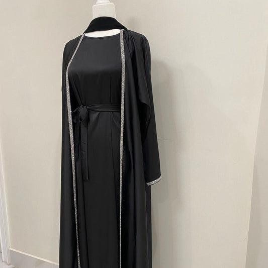 Black Satin Abaya Set