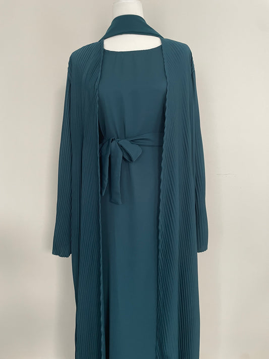 Dark Turquoise Pleaded Abaya Set