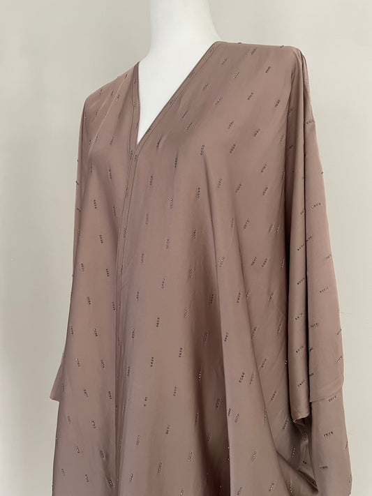 Dark Mocha Butterfly Satin Open Abaya