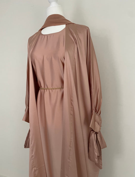 Rose Gold Satin Batwing Abaya Set