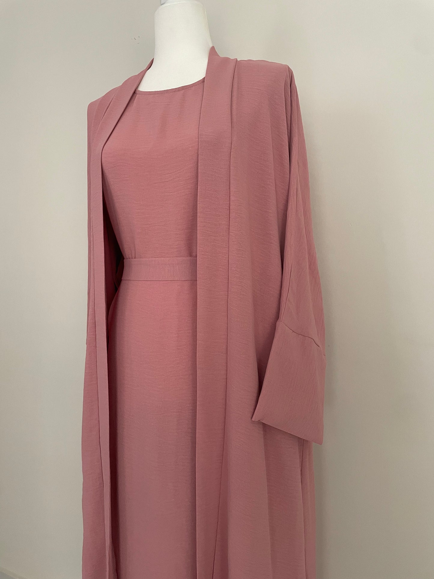 Pink Crinkled Abaya Set