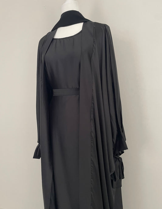 Black Satin Batwing Abaya Set