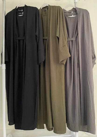 Black Crinkled Abaya Set