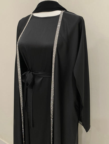 Black Satin Abaya Set