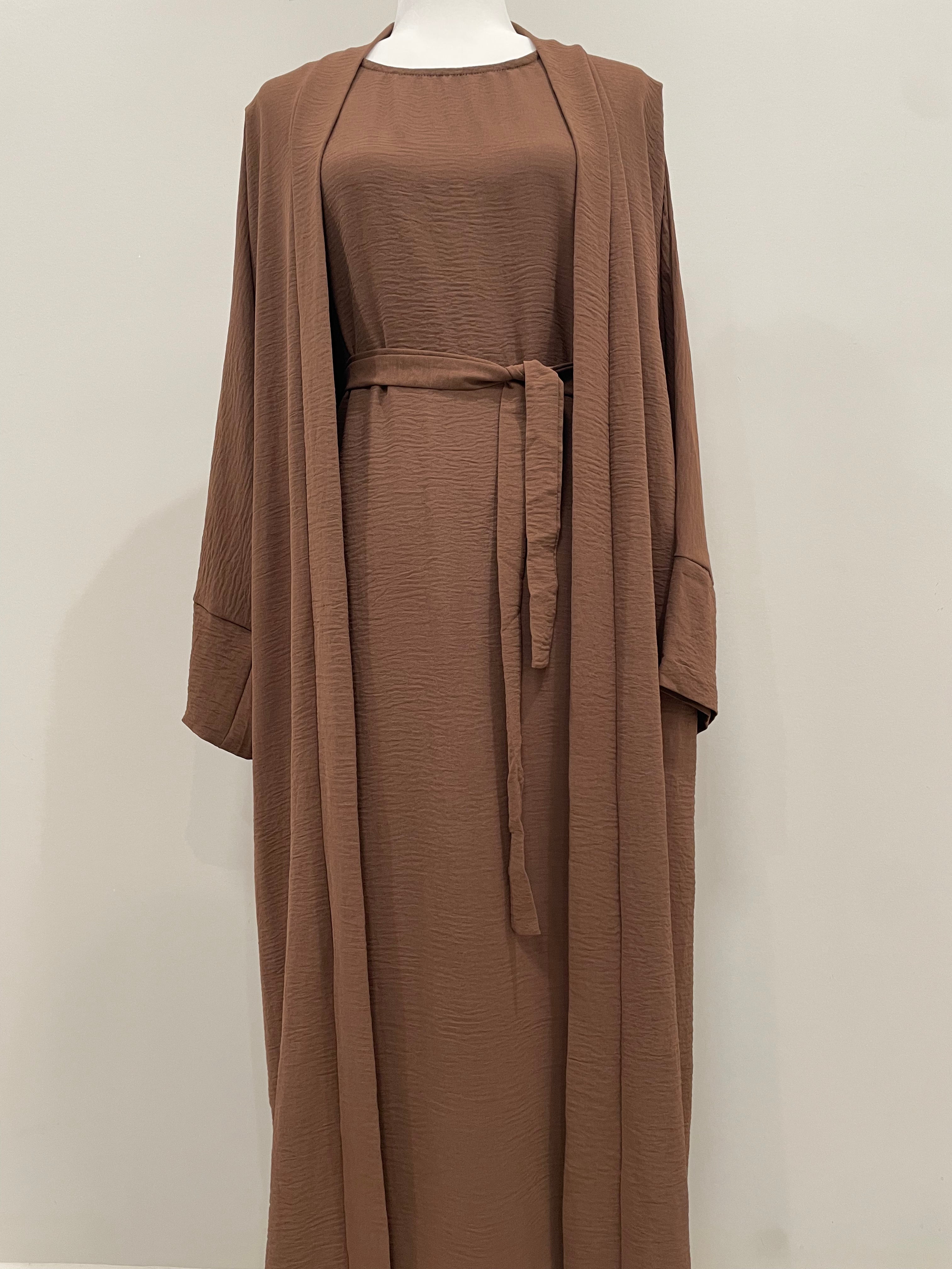 Brown Crinkled Abaya Set – Tasneem Collection