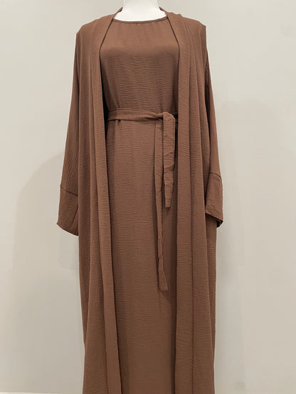 Brown Crinkled Abaya Set