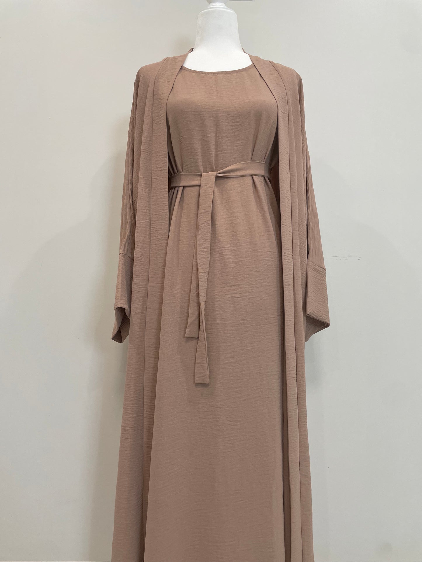 Coffee Crinkled Abaya Set