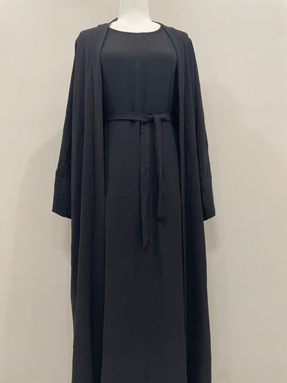 Black Crinkled Abaya Set