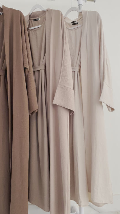 Coffee Crinkled Abaya Set