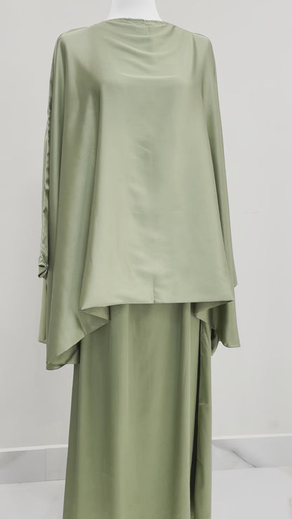 Green Satin Top & Skirt Set